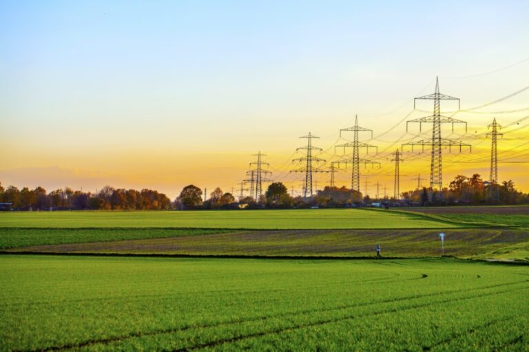 Land with electricity poles passing through