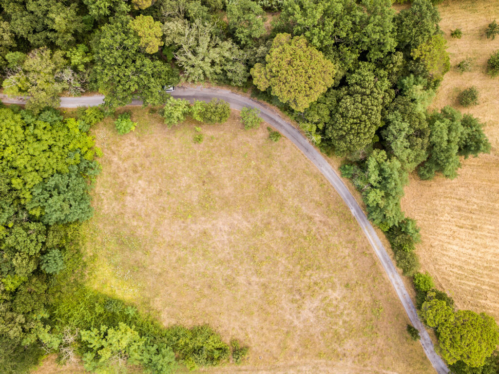 Aerial view of rural land